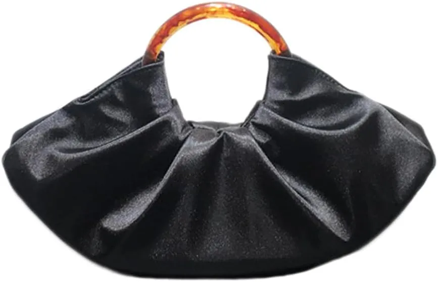 Women Satin Evening Handbag Pleated Satin Clutch Formal Dressy Purses Ruched Hobo Bag for Wedding Prom Cocktail Party