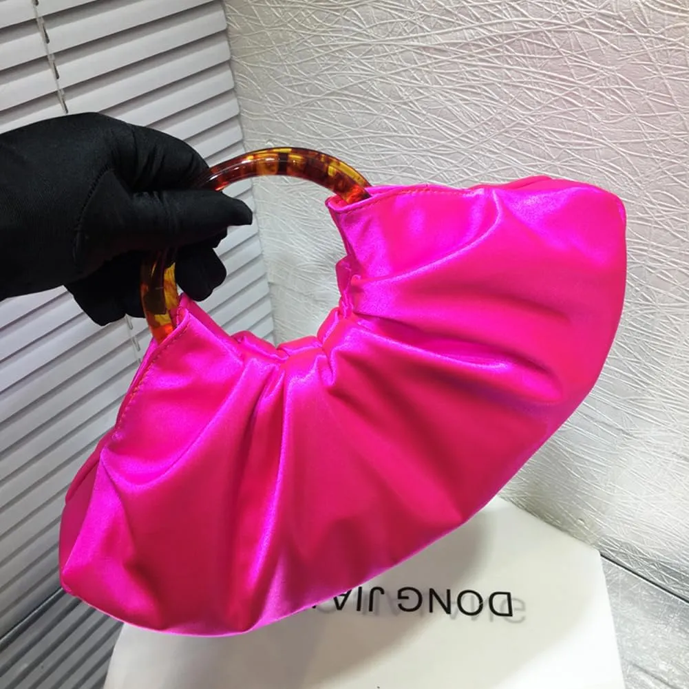 Women Satin Evening Handbag Pleated Satin Clutch Formal Dressy Purses Ruched Hobo Bag for Wedding Prom Cocktail Party