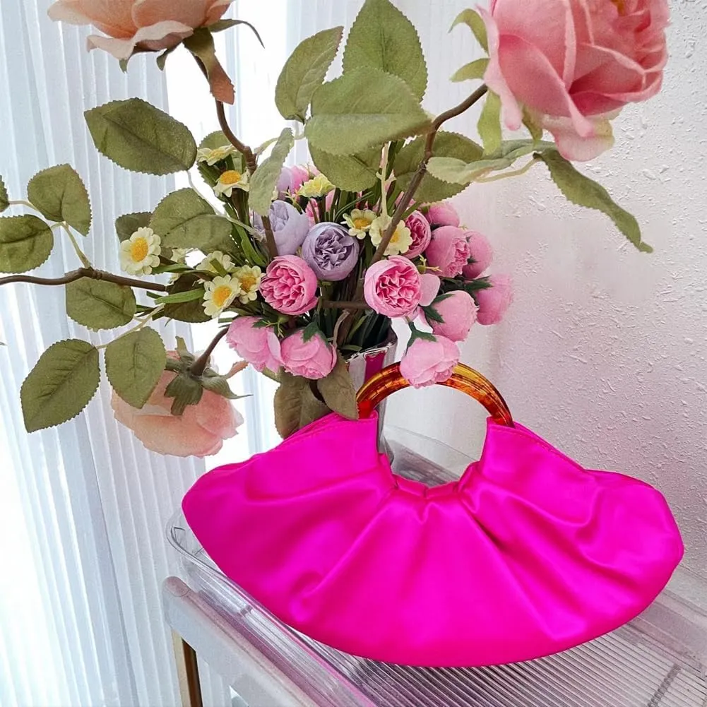 Women Satin Evening Handbag Pleated Satin Clutch Formal Dressy Purses Ruched Hobo Bag for Wedding Prom Cocktail Party