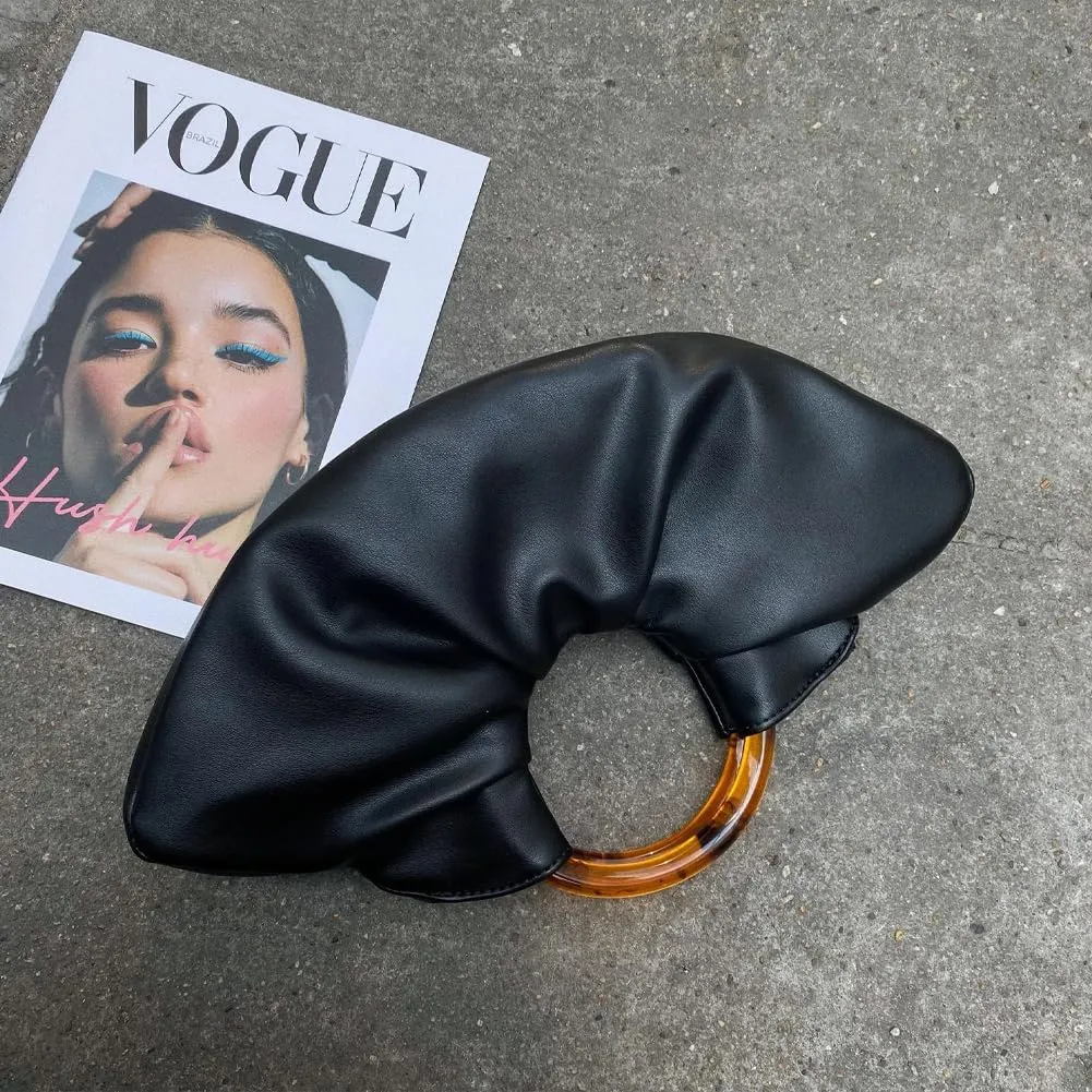 Women Satin Evening Handbag Pleated Satin Clutch Formal Dressy Purses Ruched Hobo Bag for Wedding Prom Cocktail Party