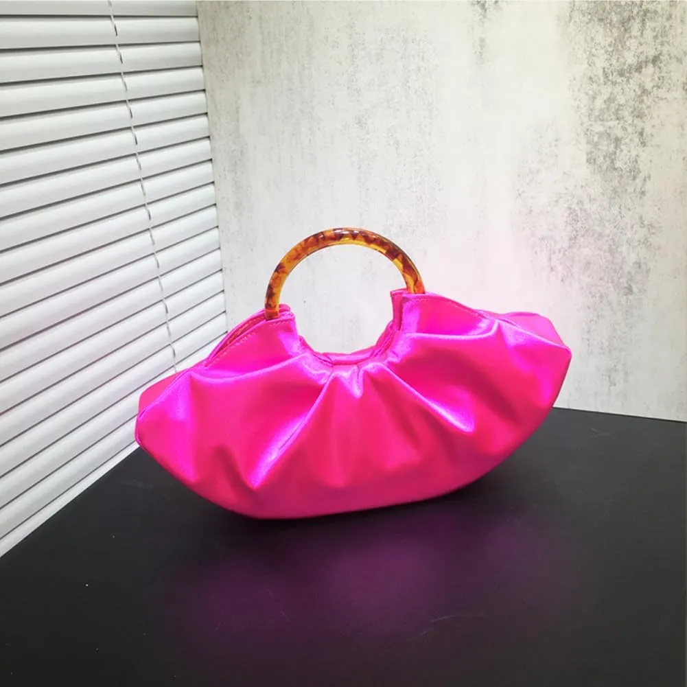 Women Satin Evening Handbag Pleated Satin Clutch Formal Dressy Purses Ruched Hobo Bag for Wedding Prom Cocktail Party