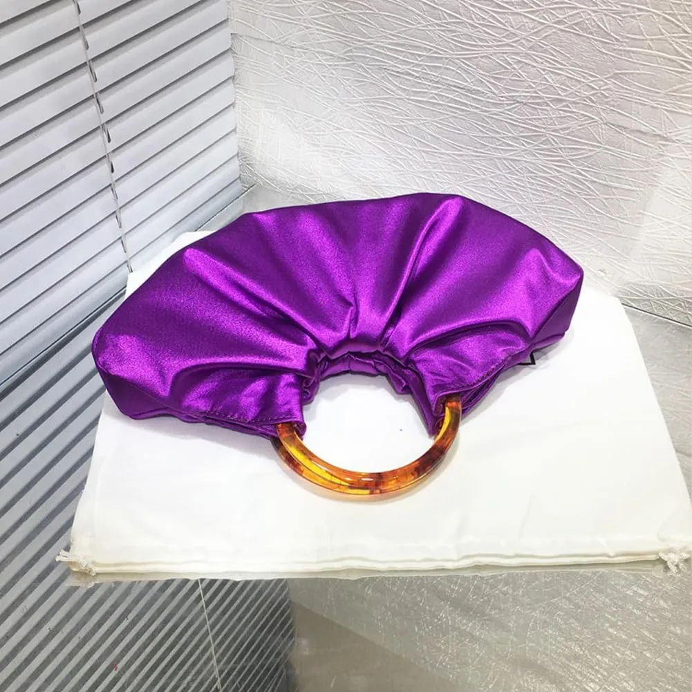 Women Satin Evening Handbag Pleated Satin Clutch Formal Dressy Purses Ruched Hobo Bag for Wedding Prom Cocktail Party