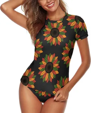 Women Swim Shirt Short Sleeve Rash Guard UV Protection Rashguard Tops Round Neck Bathing Suits