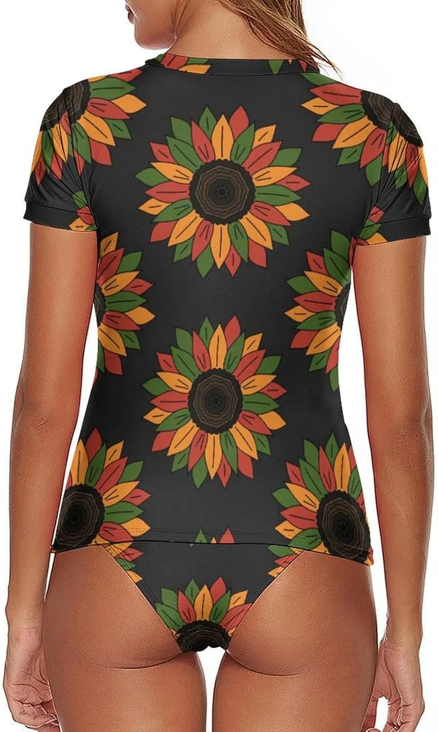 Women Swim Shirt Short Sleeve Rash Guard UV Protection Rashguard Tops Round Neck Bathing Suits