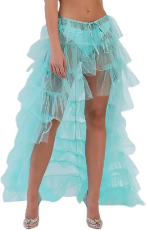 Women Tulle Skirt Floor Length High Waist Sheer Tulle Long Skirt Irregular Hem Lace-Up Puffy Skirt Party Prom Dresses