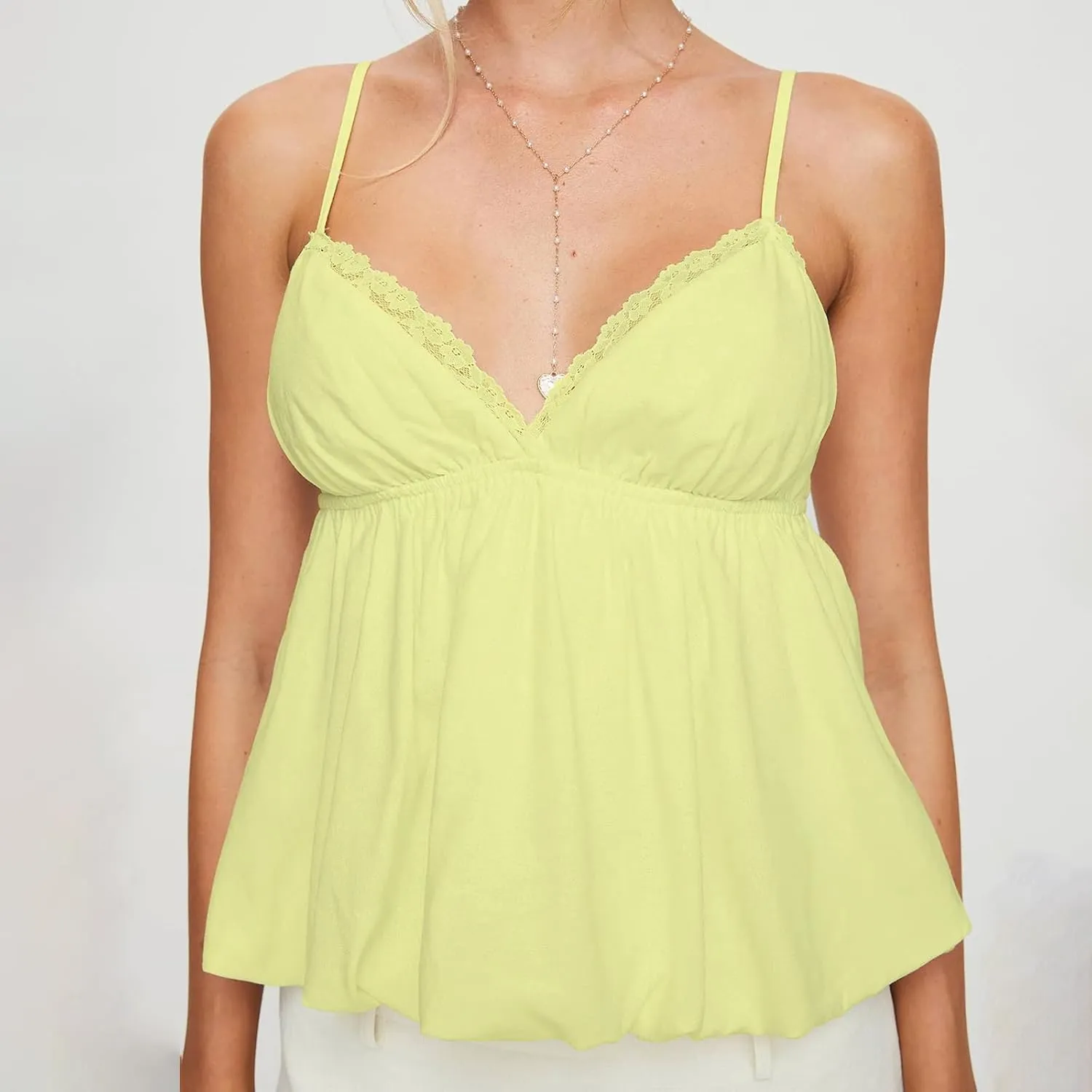 Women Y2K Cami Shirt Sexy V Neck Sleeveless Peplum Crop Top Spaghetti Strap Babydoll Tank Tops Going Out Camisole