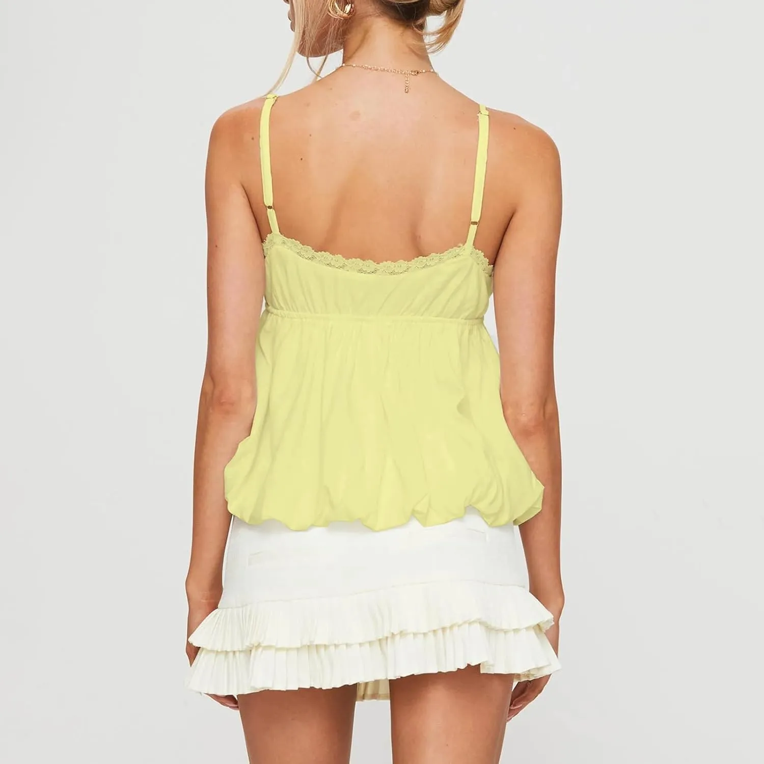 Women Y2K Cami Shirt Sexy V Neck Sleeveless Peplum Crop Top Spaghetti Strap Babydoll Tank Tops Going Out Camisole