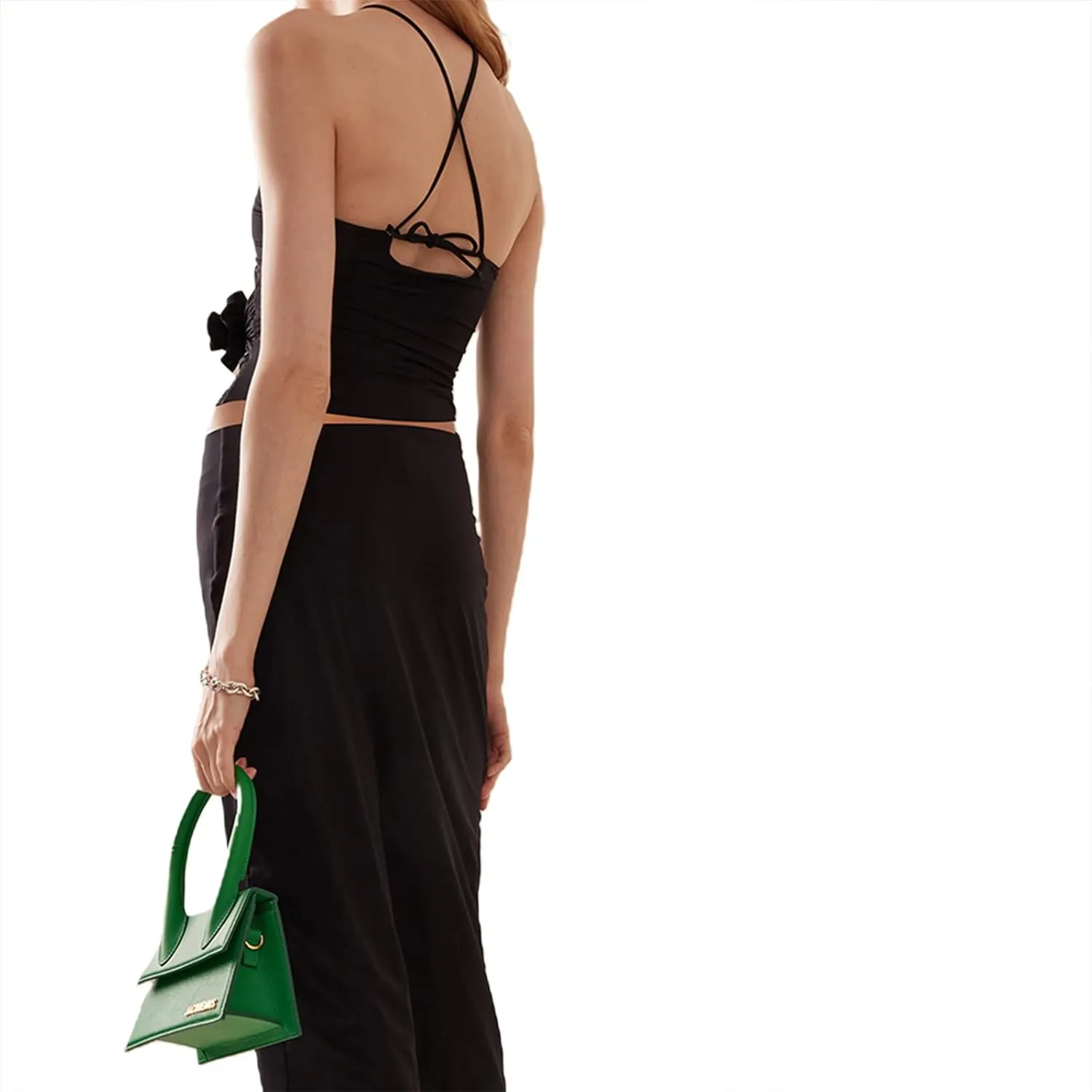 Women Y2k Floral Tank Top 3D Rosette Spaghetti Strap Ruffles Frill Camisole Sleeveless Backless Flower Tube Tops