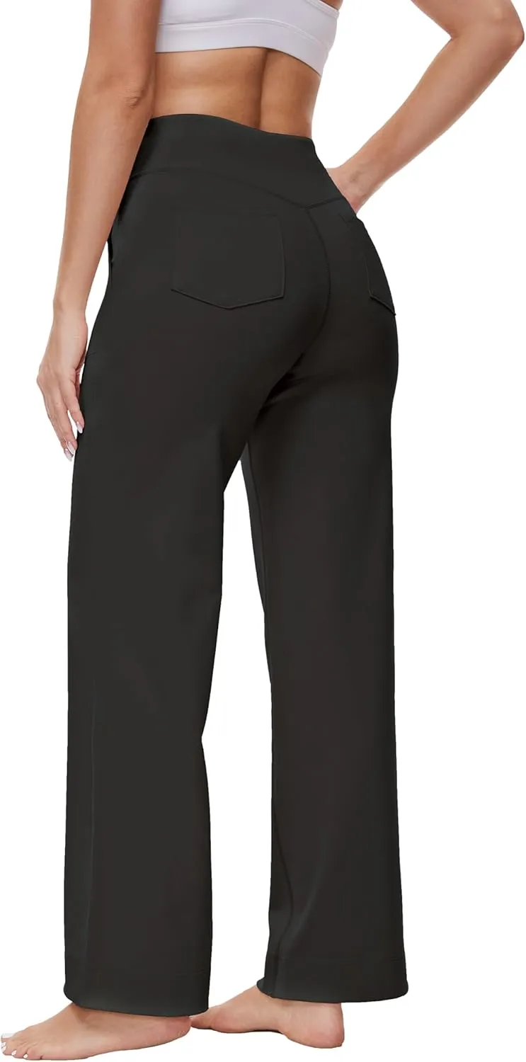 Womens 27"/29"/31" Wide Leg Yoga Gym Athletic Loose Pants V Waist High Waist Tall, Petite, Regular for Lounge Slacks