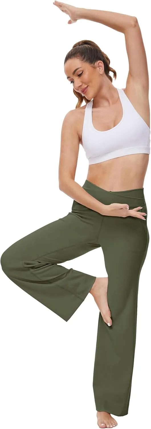 Womens 27"/29"/31" Wide Leg Yoga Gym Athletic Loose Pants V Waist High Waist Tall, Petite, Regular for Lounge Slacks