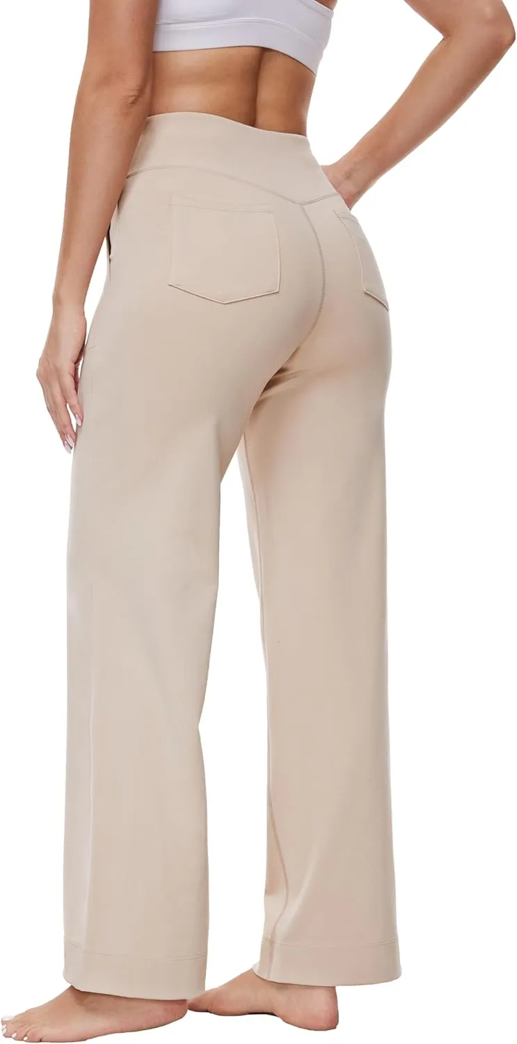 Womens 27"/29"/31" Wide Leg Yoga Gym Athletic Loose Pants V Waist High Waist Tall, Petite, Regular for Lounge Slacks
