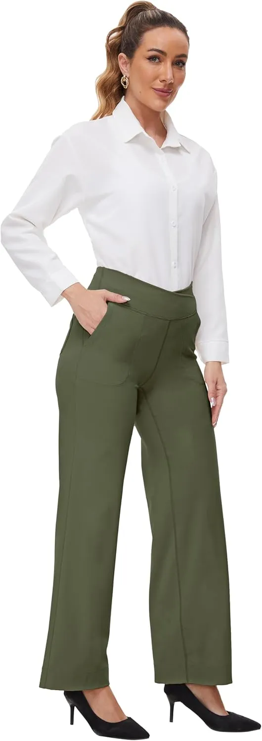 Womens 27"/29"/31" Wide Leg Yoga Gym Athletic Loose Pants V Waist High Waist Tall, Petite, Regular for Lounge Slacks