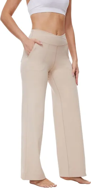 Womens 27"/29"/31" Wide Leg Yoga Gym Athletic Loose Pants V Waist High Waist Tall, Petite, Regular for Lounge Slacks