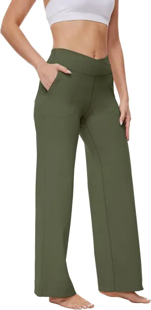 Womens 27"/29"/31" Wide Leg Yoga Gym Athletic Loose Pants V Waist High Waist Tall, Petite, Regular for Lounge Slacks