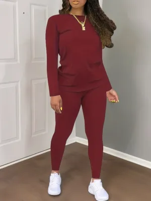 Women's Basic Thermal Underwear Set, Plus Size Solid Long Sleeve Round Neck Base Layer Top & Leggings Thermal Underwear 2 Piece Set
