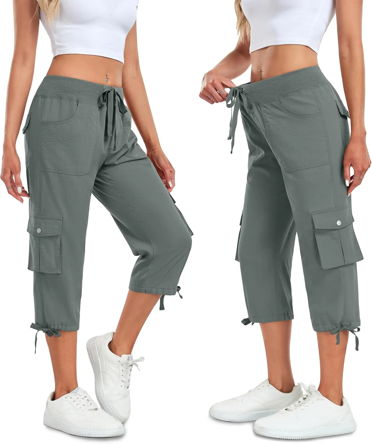 Women's Cargo Capris Pants Lightweight Quick Dry Hiking Pants Baggy Casual Outdoor Travel Cute Pants with 6 Pockets