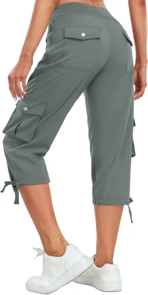 Women's Cargo Capris Pants Lightweight Quick Dry Hiking Pants Baggy Casual Outdoor Travel Cute Pants with 6 Pockets