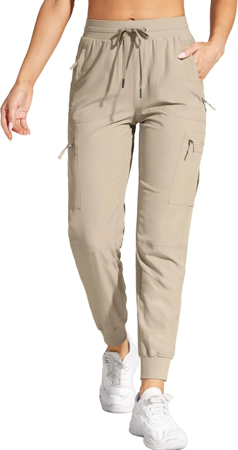 Womens Cargo Joggers Hiking Pants Lightweight Quick Dry Water Resistant Travel Casual Womens Pants with Zipper Pockets
