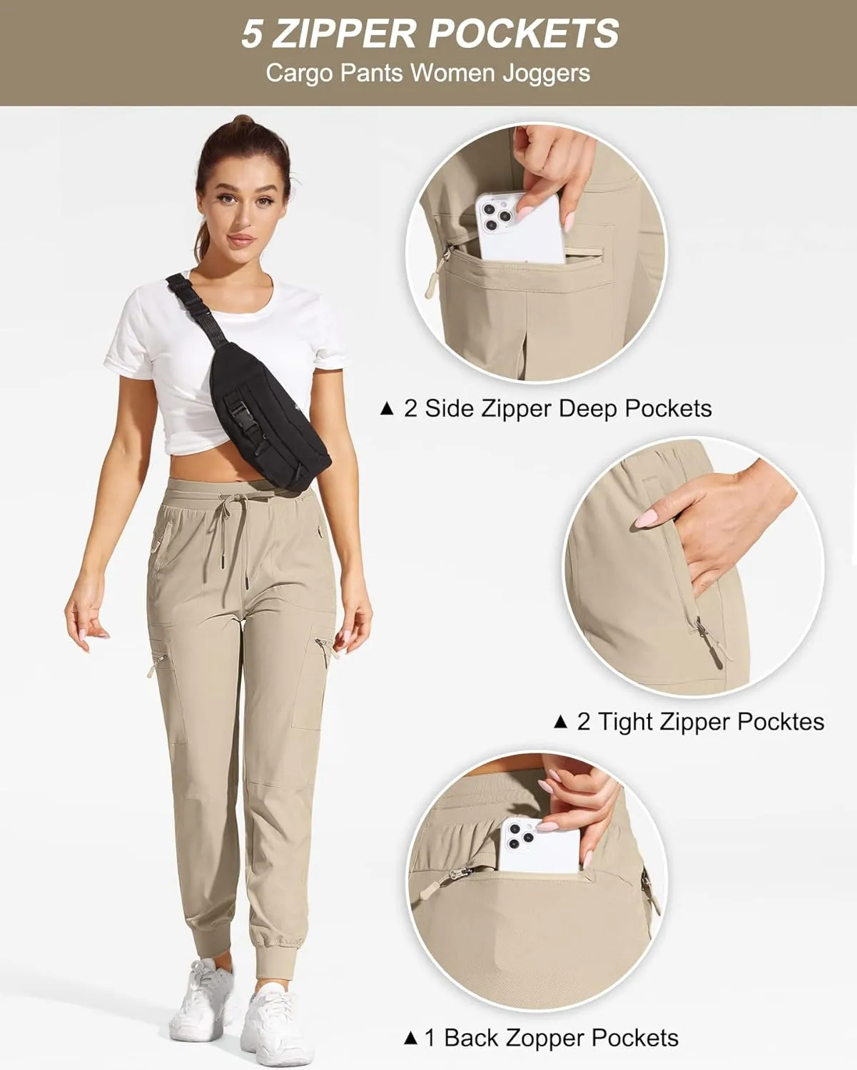 Womens Cargo Joggers Hiking Pants Lightweight Quick Dry Water Resistant Travel Casual Womens Pants with Zipper Pockets