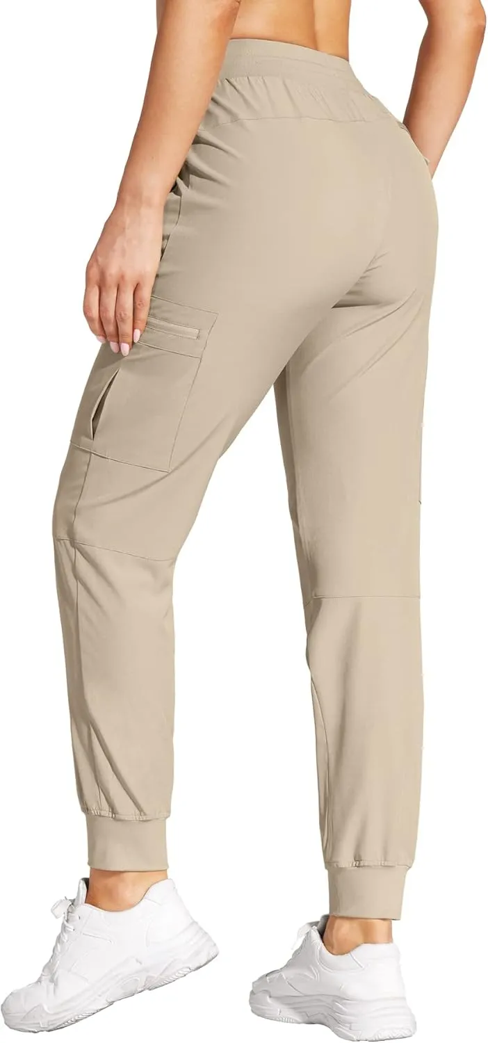 Womens Cargo Joggers Hiking Pants Lightweight Quick Dry Water Resistant Travel Casual Womens Pants with Zipper Pockets