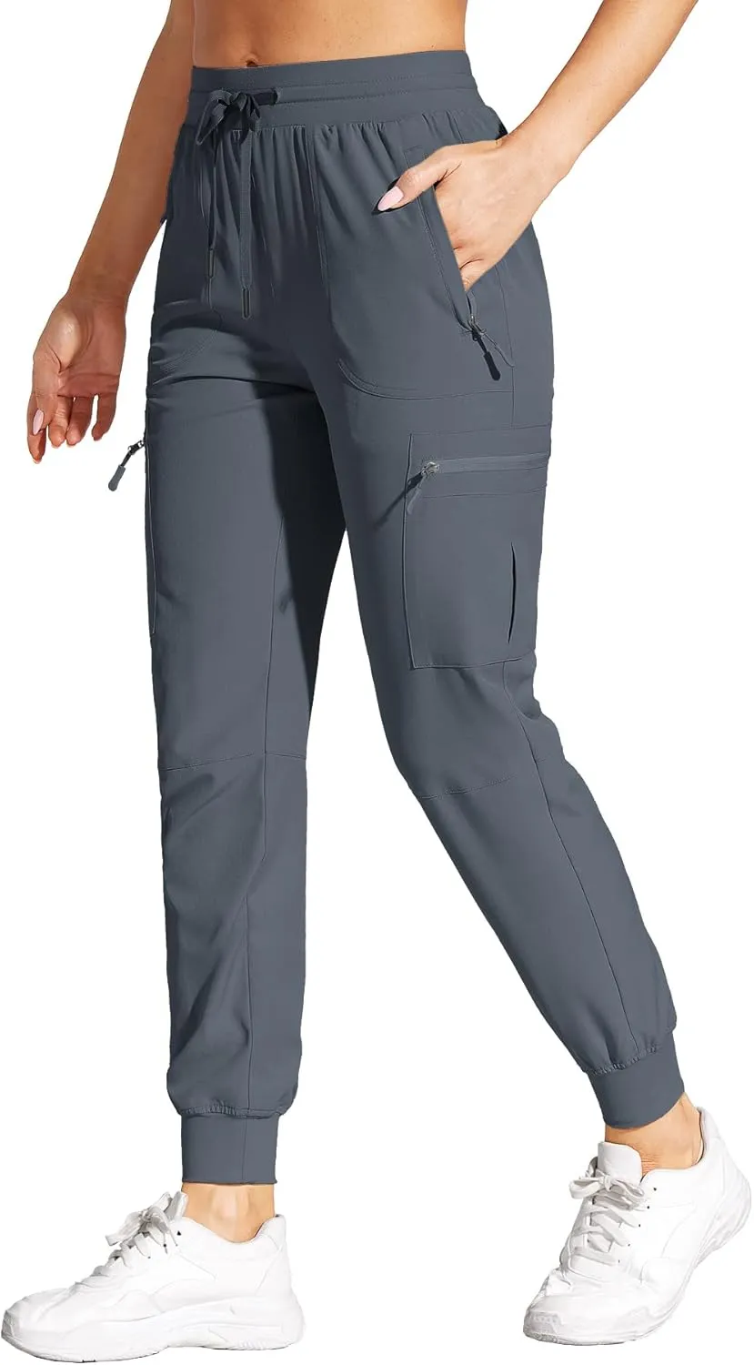 Womens Cargo Joggers Hiking Pants Lightweight Quick Dry Water Resistant Travel Casual Womens Pants with Zipper Pockets