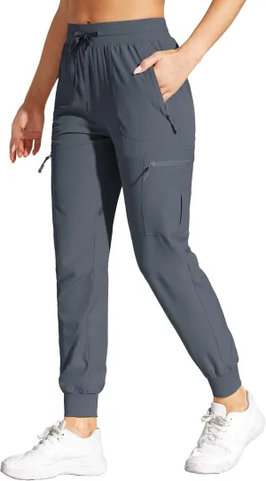 Womens Cargo Joggers Hiking Pants Lightweight Quick Dry Water Resistant Travel Casual Womens Pants with Zipper Pockets