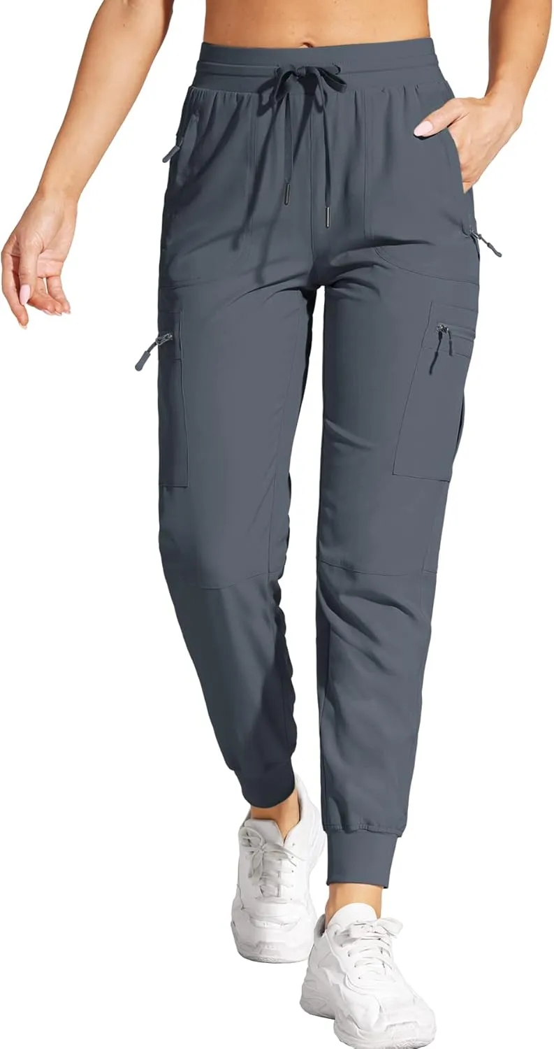 Womens Cargo Joggers Hiking Pants Lightweight Quick Dry Water Resistant Travel Casual Womens Pants with Zipper Pockets