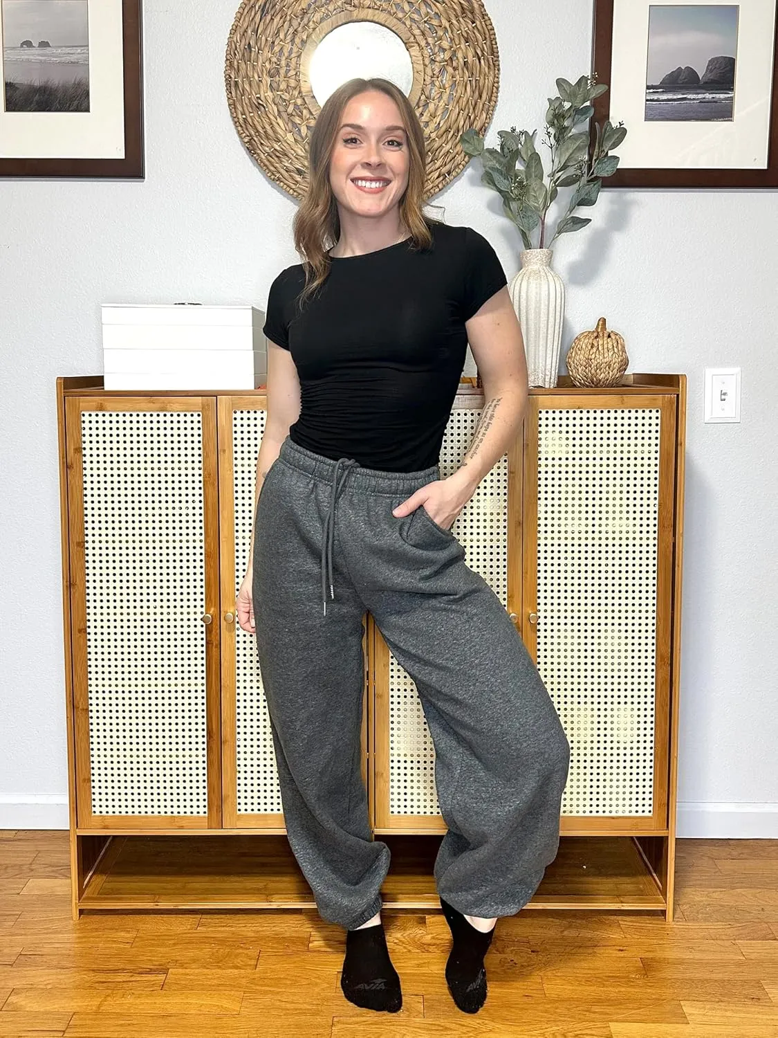 Women's Casual Fleece Sweatpants High Waisted Cinch Bottom Lounge Baggy Joggers Pants