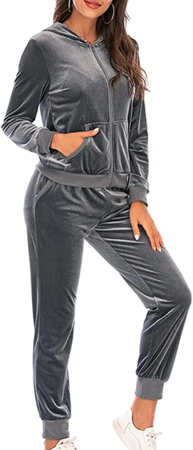 Women's Casual Tracksuit Velour Sweatsuits 2 Piece Set Velvet Outfits Comfy Lounge Sets Sweatshirts and Sweatpants