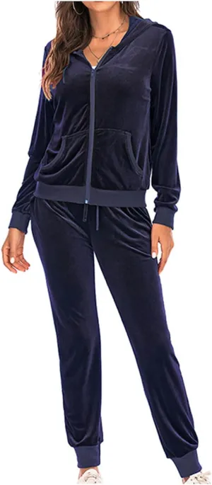 Women's Casual Tracksuit Velour Sweatsuits 2 Piece Set Velvet Outfits Comfy Lounge Sets Sweatshirts and Sweatpants