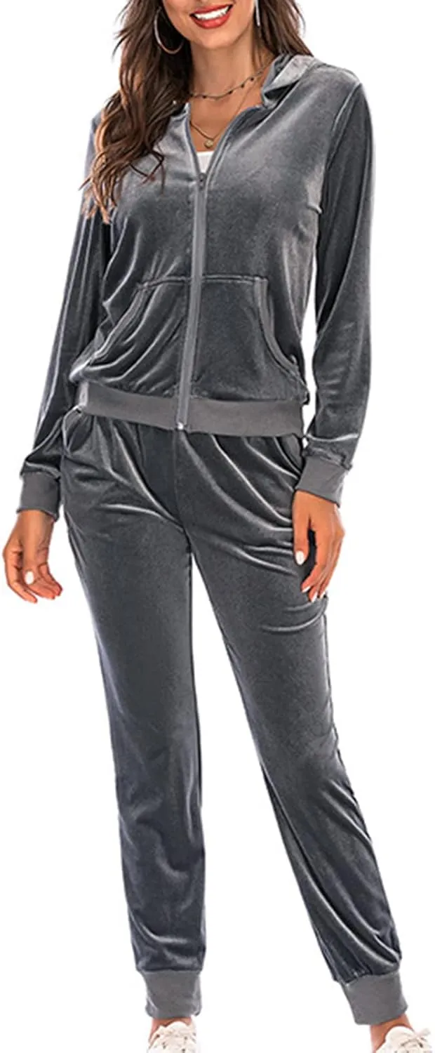 Women's Casual Tracksuit Velour Sweatsuits 2 Piece Set Velvet Outfits Comfy Lounge Sets Sweatshirts and Sweatpants