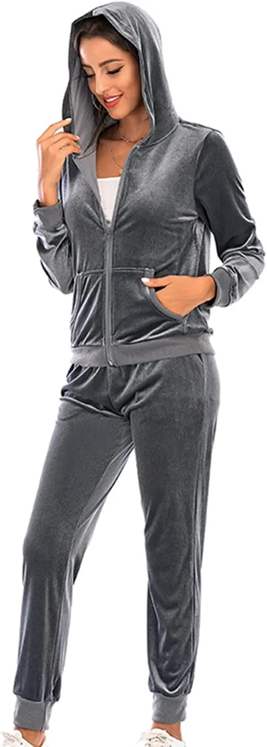 Women's Casual Tracksuit Velour Sweatsuits 2 Piece Set Velvet Outfits Comfy Lounge Sets Sweatshirts and Sweatpants