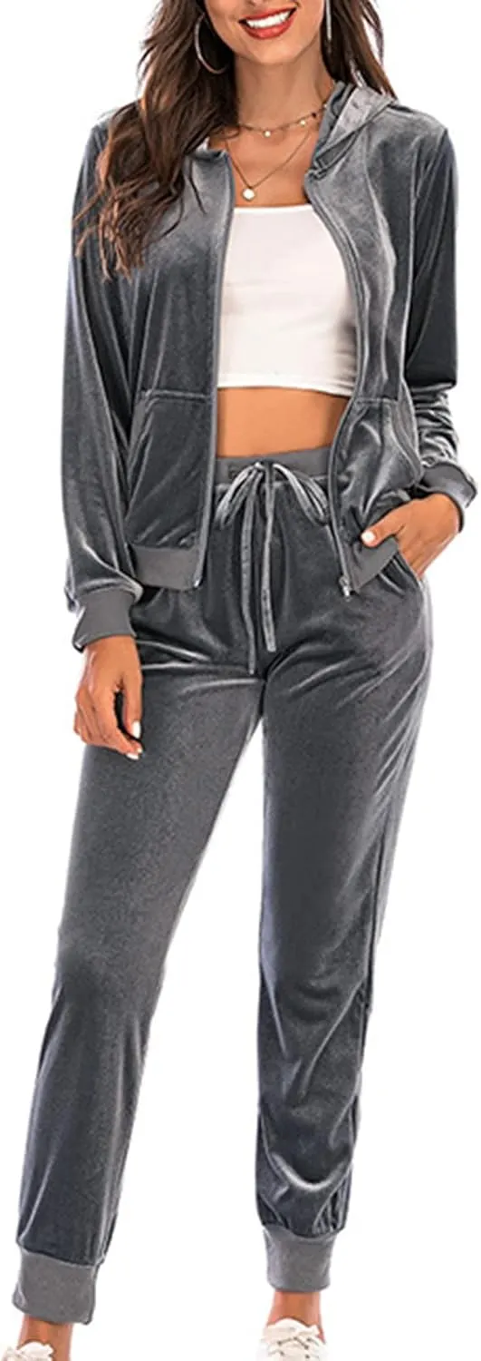 Women's Casual Tracksuit Velour Sweatsuits 2 Piece Set Velvet Outfits Comfy Lounge Sets Sweatshirts and Sweatpants