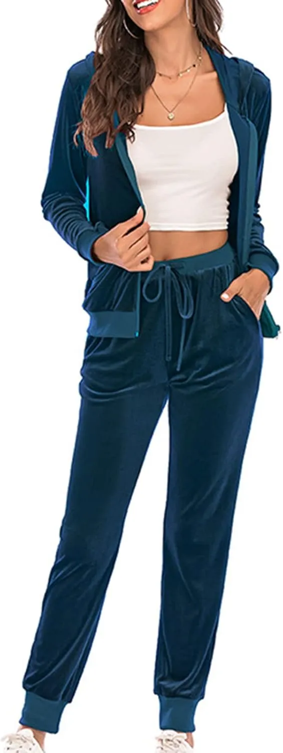 Women's Casual Tracksuit Velour Sweatsuits 2 Piece Set Velvet Outfits Comfy Lounge Sets Sweatshirts and Sweatpants
