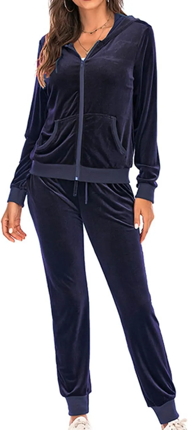 Women's Casual Tracksuit Velour Sweatsuits 2 Piece Set Velvet Outfits Comfy Lounge Sets Sweatshirts and Sweatpants