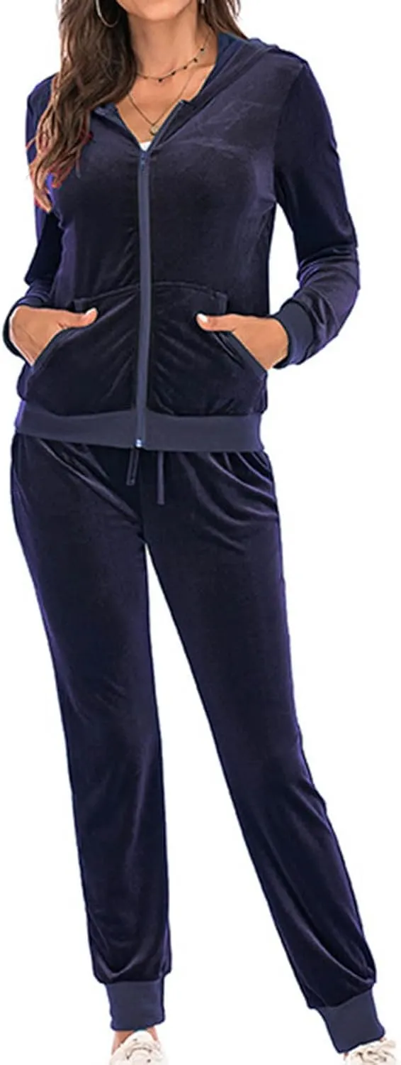 Women's Casual Tracksuit Velour Sweatsuits 2 Piece Set Velvet Outfits Comfy Lounge Sets Sweatshirts and Sweatpants