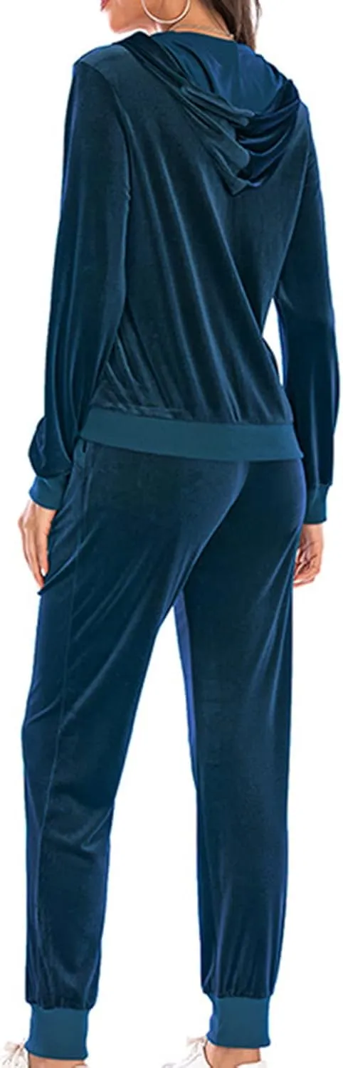 Women's Casual Tracksuit Velour Sweatsuits 2 Piece Set Velvet Outfits Comfy Lounge Sets Sweatshirts and Sweatpants