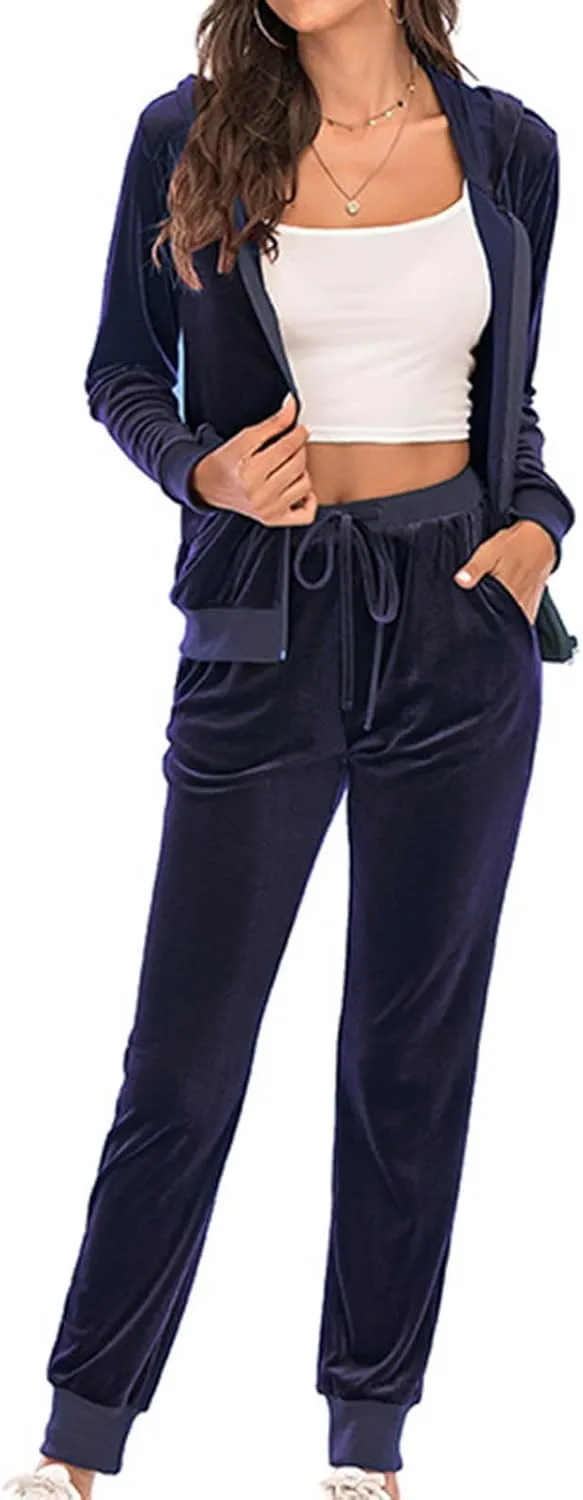 Women's Casual Tracksuit Velour Sweatsuits 2 Piece Set Velvet Outfits Comfy Lounge Sets Sweatshirts and Sweatpants