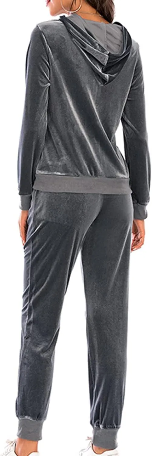 Women's Casual Tracksuit Velour Sweatsuits 2 Piece Set Velvet Outfits Comfy Lounge Sets Sweatshirts and Sweatpants
