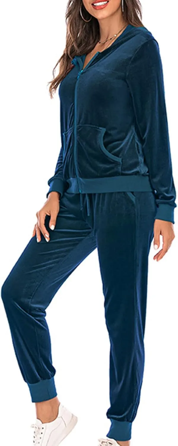 Women's Casual Tracksuit Velour Sweatsuits 2 Piece Set Velvet Outfits Comfy Lounge Sets Sweatshirts and Sweatpants