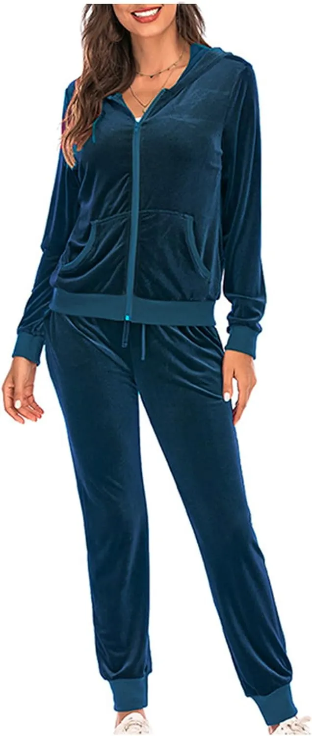 Women's Casual Tracksuit Velour Sweatsuits 2 Piece Set Velvet Outfits Comfy Lounge Sets Sweatshirts and Sweatpants
