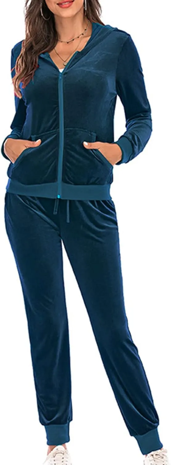Women's Casual Tracksuit Velour Sweatsuits 2 Piece Set Velvet Outfits Comfy Lounge Sets Sweatshirts and Sweatpants