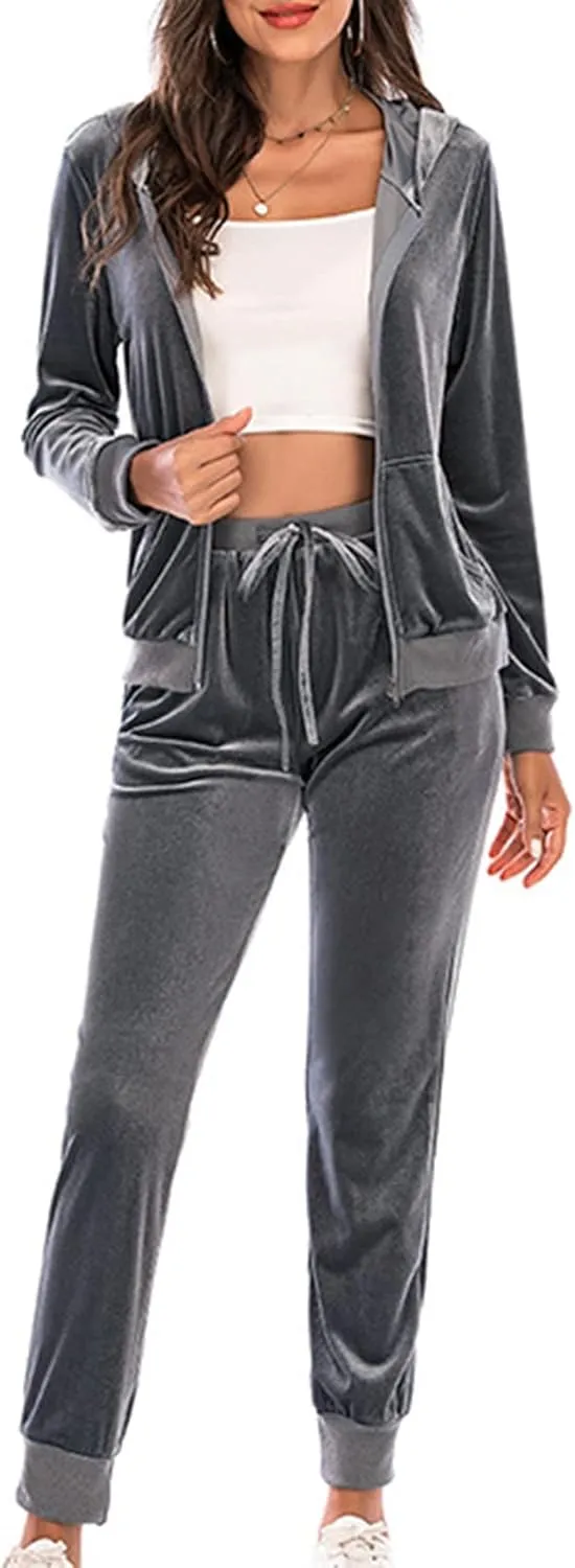Women's Casual Tracksuit Velour Sweatsuits 2 Piece Set Velvet Outfits Comfy Lounge Sets Sweatshirts and Sweatpants