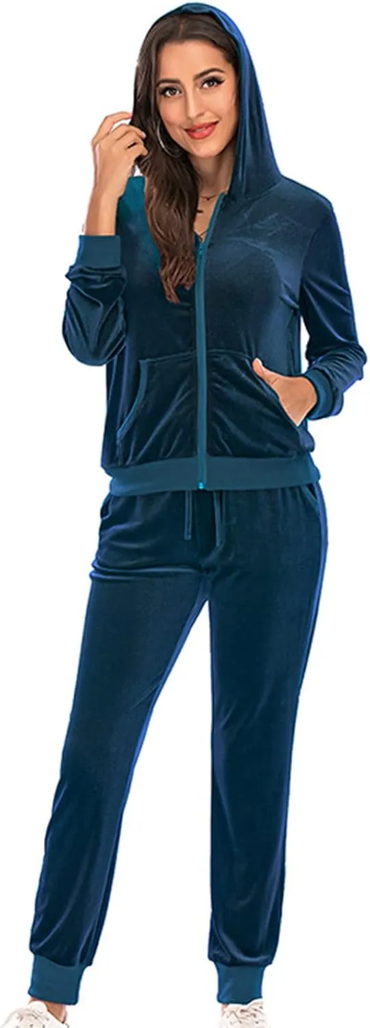 Women's Casual Tracksuit Velour Sweatsuits 2 Piece Set Velvet Outfits Comfy Lounge Sets Sweatshirts and Sweatpants