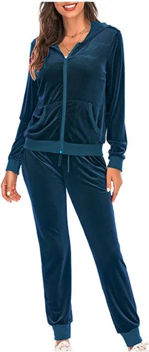 Women's Casual Tracksuit Velour Sweatsuits 2 Piece Set Velvet Outfits Comfy Lounge Sets Sweatshirts and Sweatpants