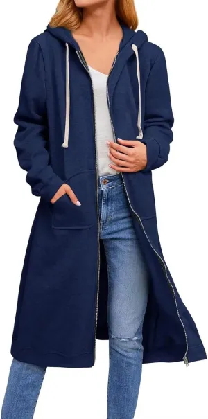 Women's Fall Zip Up Long Oversized Hoodie Drawstring Hooded Jacket Sweatshirt