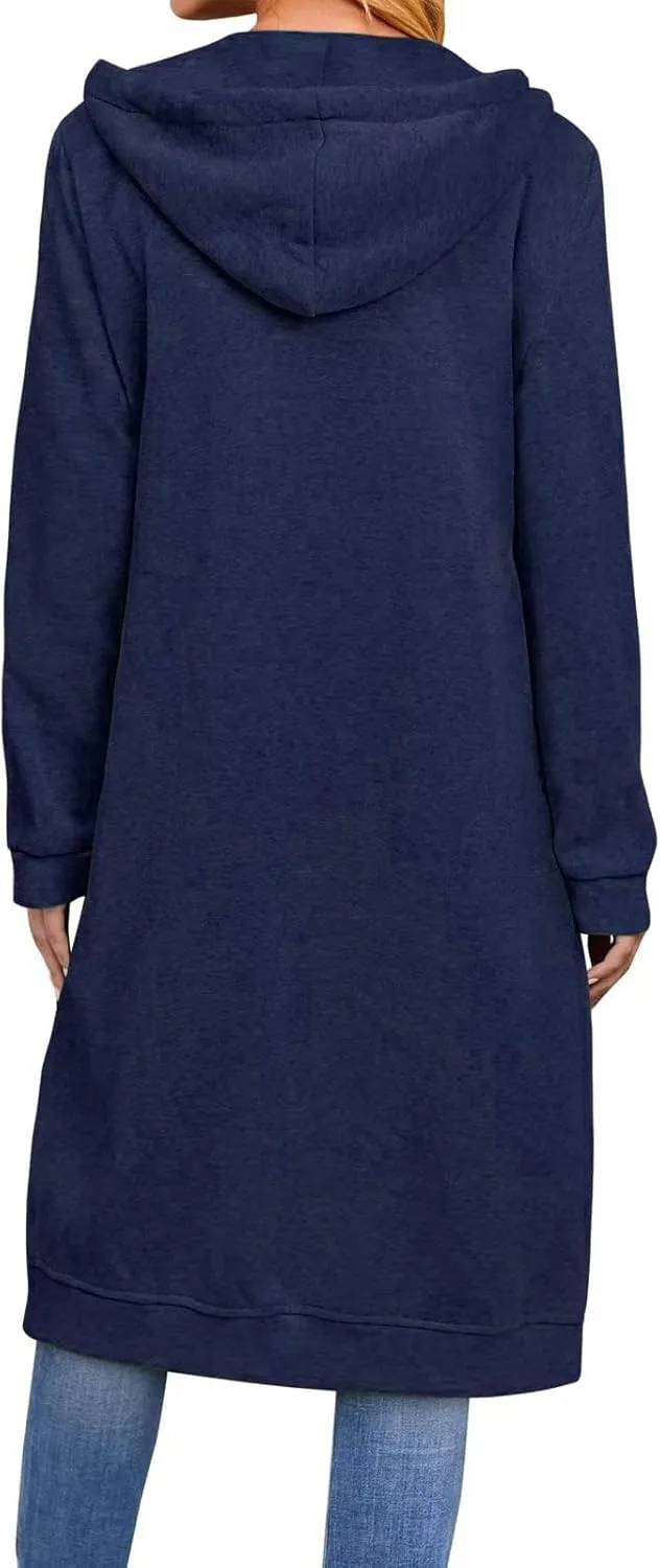 Women's Fall Zip Up Long Oversized Hoodie Drawstring Hooded Jacket Sweatshirt