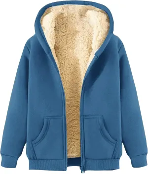Womens Fleece Jacket Plus Size Fleece Lined Hoodie Winter Warm Sherpa Lined Sweatshirts Full Zip Up Jackets Coats