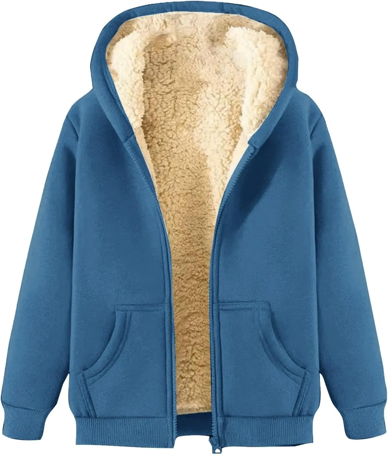 Womens Fleece Jacket Plus Size Fleece Lined Hoodie Winter Warm Sherpa Lined Sweatshirts Full Zip Up Jackets Coats