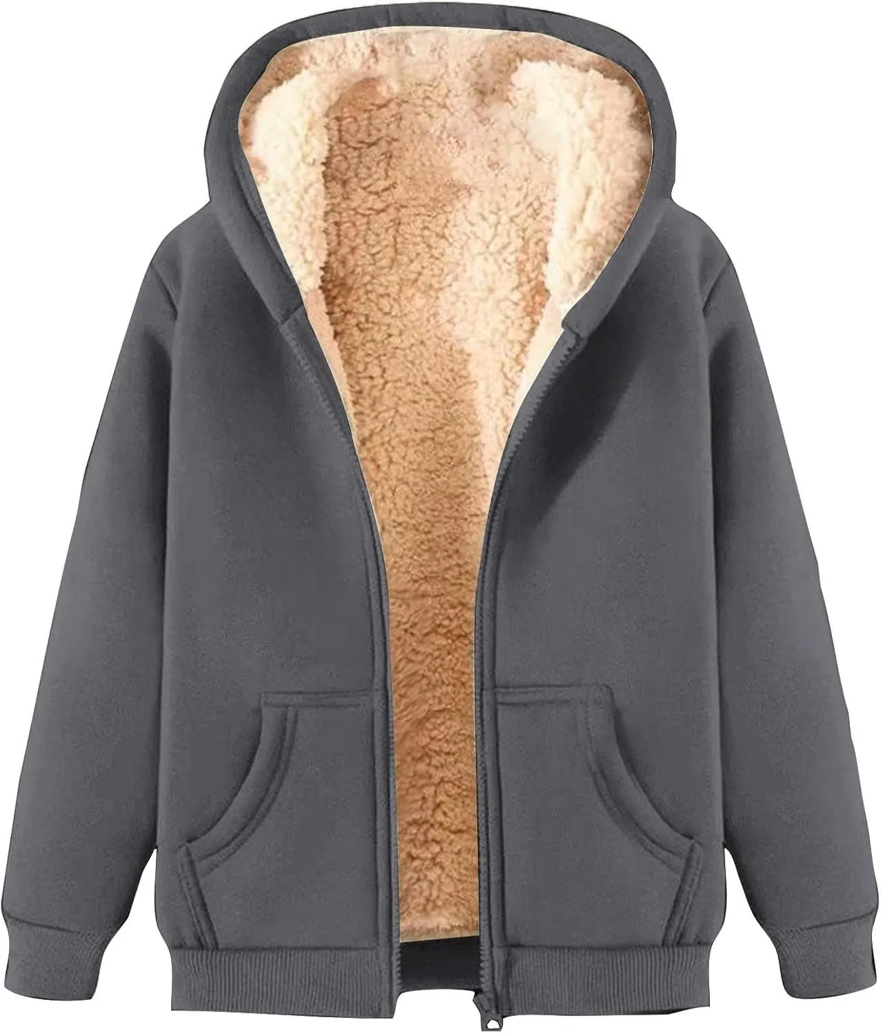 Womens Fleece Jacket Plus Size Fleece Lined Hoodie Winter Warm Sherpa Lined Sweatshirts Full Zip Up Jackets Coats